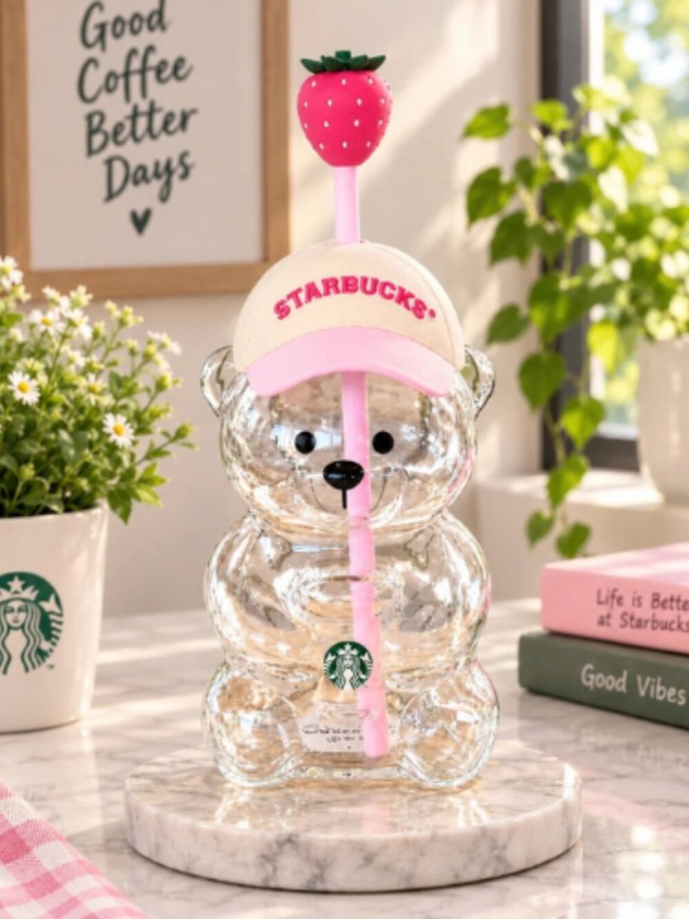 Starbucks Bearista Bear Cup Strawberry Topper Baseball Cap